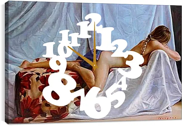 Часы картина - Русая коса. Девушка. Эротика