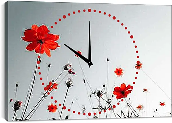 Часы картина - Красные цветы