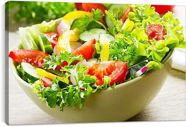 Постер на подрамнике - Салат с огурцами и помидорами. Витаминный Бум.