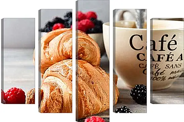 Модульная картина - Два круассана и чашечка кофе. Утреннее Наслаждение.
