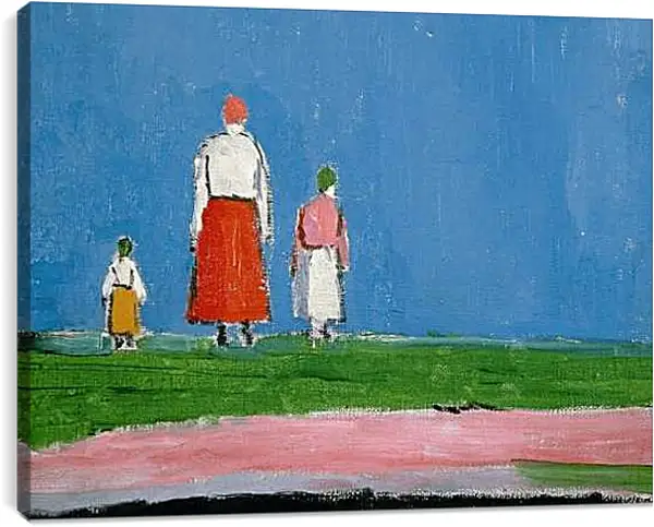 Постер на подрамнике - Трое в поле. Малевич Казимир