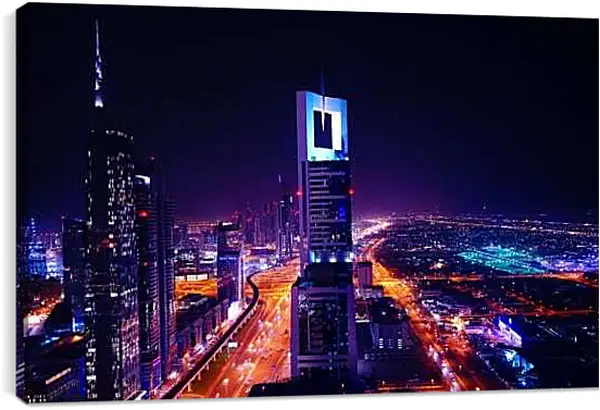 Постер на подрамнике - Небоскрёбы вдоль дороги. Дубай