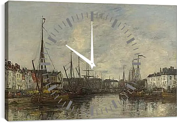 Часы картина - Brussels Harbour. Эжен Буден