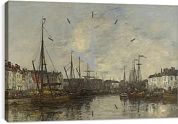 Часы картина - Brussels Harbour. Эжен Буден
