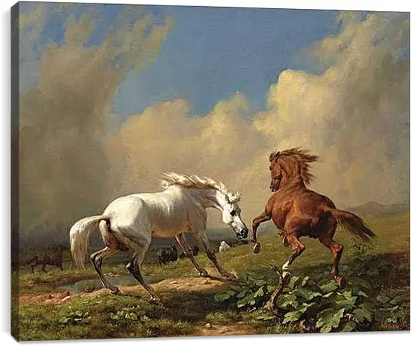 Постер на подрамнике - Пожар в степи и кони