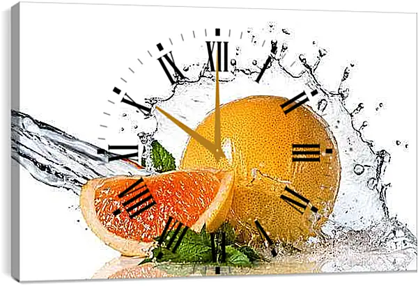 Часы картина - Долька грейпфрута. Свежесть Цитруса.