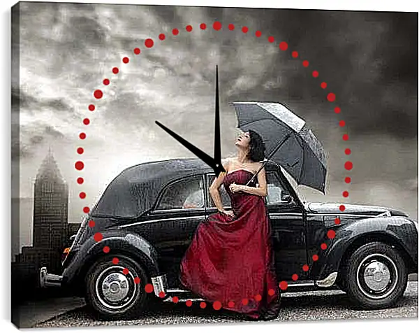 Часы картина - Дама в красном