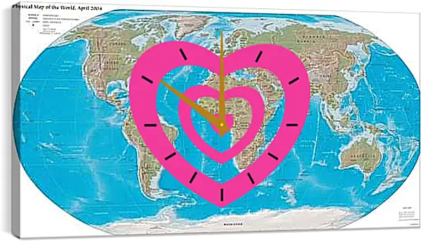 Часы картина - Физическая карта мира, апрель 2004