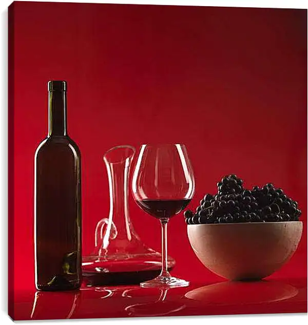 Постер на подрамнике - Вино на красном фоне. Красное Наслаждение.