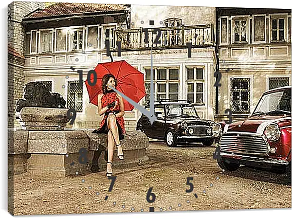 Часы картина - Девушка с красным зонтом