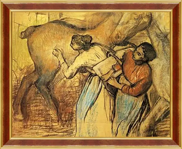 Картина в раме - Blanchisseuses et cheval. Эдгар Дега