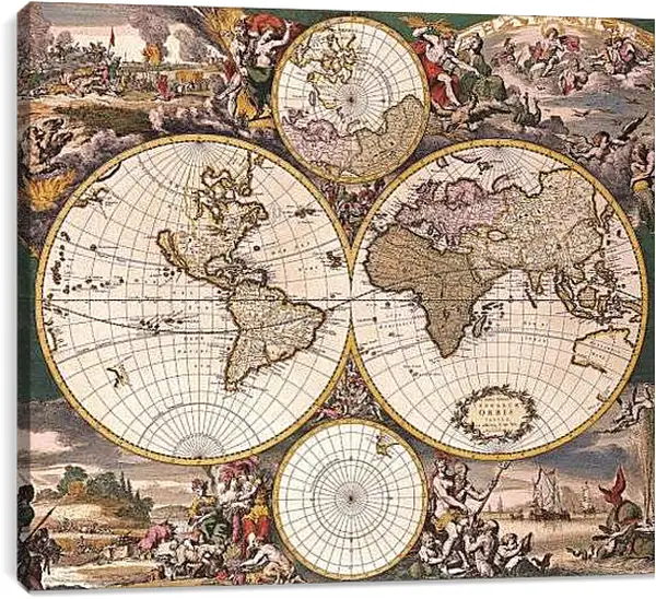 Постер на подрамнике - Старая карта мира