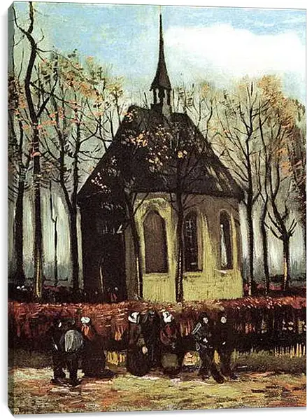 Постер на подрамнике - Congregation Leaving the Reformed Church in Nuenen. Винсент Ван Гог