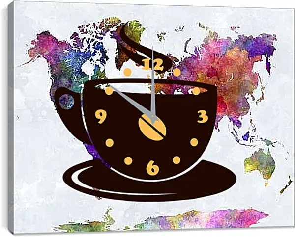 Часы картина - Чернильная карта мира