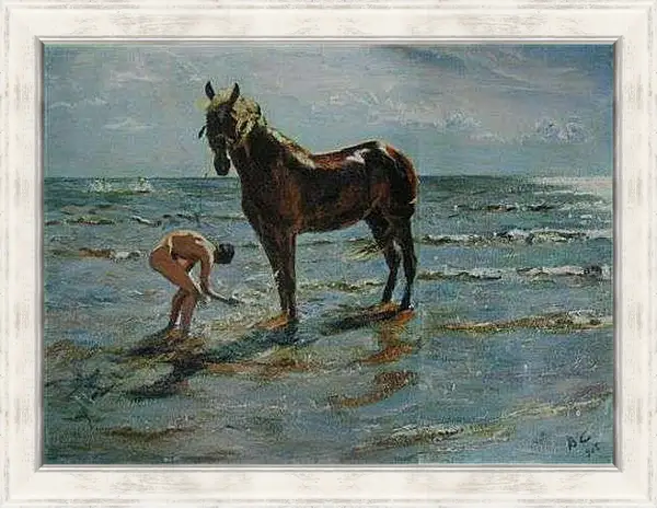 Картина в раме - Купание коня. Валентин Александрович Серов