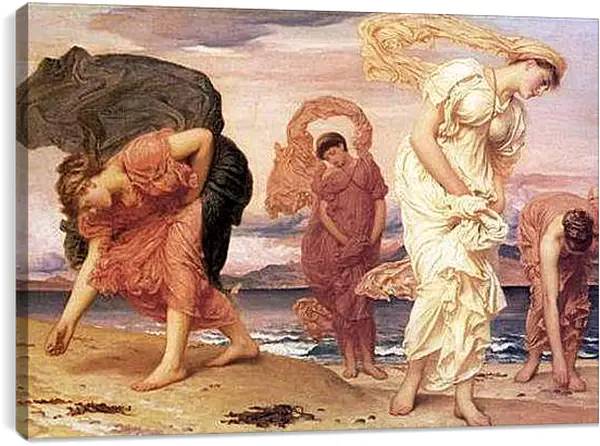 Постер на подрамнике - Greek Girls Picking up Pebbles. Девушки-гречанки, собирающие гальку. Барон Фредерик Лейтон