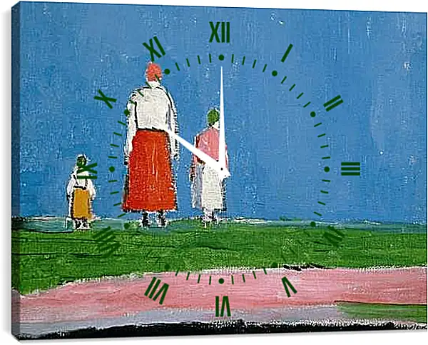 Часы картина - Трое в поле. Малевич Казимир