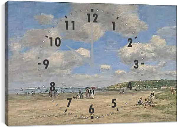Часы картина - The Beach at Tourgeville-les-Sablons. Эжен Буден