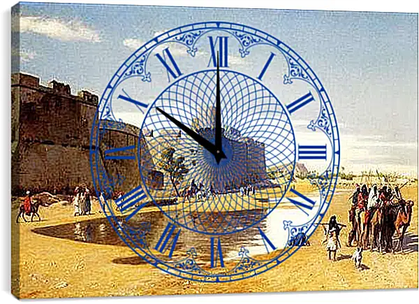 Часы картина - Арабский караван за стенами укрепленного египетского города. Жан-Леон Жером