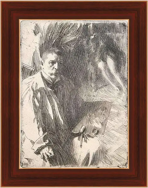 Картина в раме - Sjlvportratt med modell. Андерс Цорн