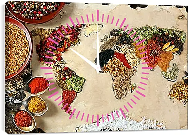 Часы картина - Карта мира из специй