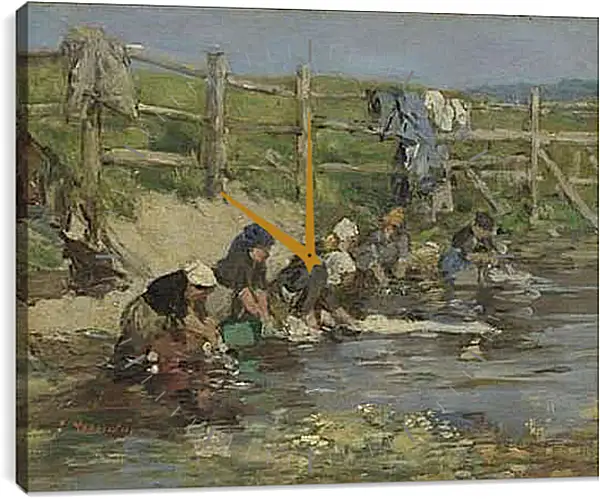 Часы картина - Laundresses by a Stream. Эжен Буден