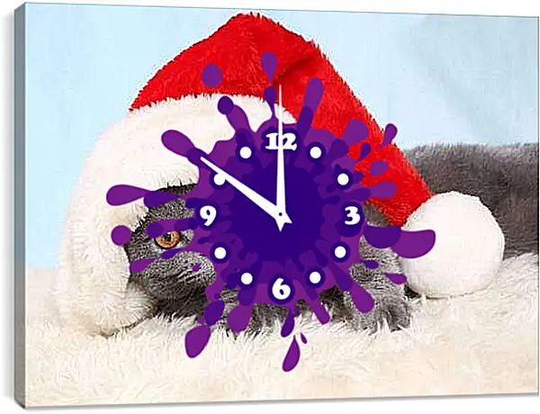 Часы картина - Новогодний котенок