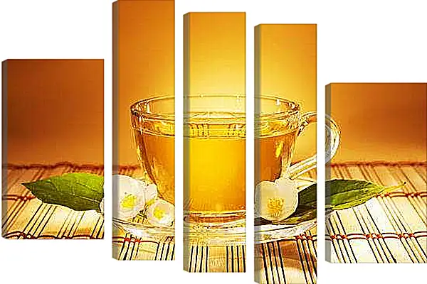 Модульная картина - Чай и цветочки на блюдце. Жасминовый аромат.