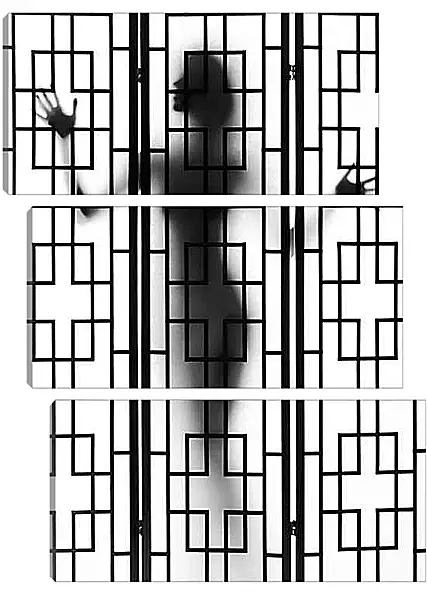 Модульная картина - Девушка за ширмой. Силуэт