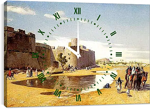 Часы картина - Арабский караван за стенами укрепленного египетского города. Жан-Леон Жером