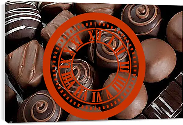Часы картина - Шоколадные конфеты. Сладкое искушение.