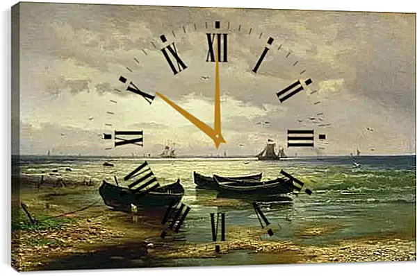 Часы картина - Взморье. Рыбацкие лодки. Ефим Волков