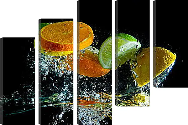 Модульная картина - Фрукты в брызгах воды