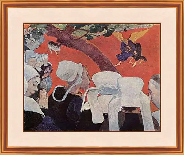 Картина в раме - La Vision apres le Sermon (La Lutte de Jacob avec l’Ange). Видение после проповеди. Поль Гоген