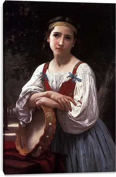 Постер на подрамнике - Bohemienne au Tambour de Basque. Цыганка с бубном. Адольф Вильям Бугро