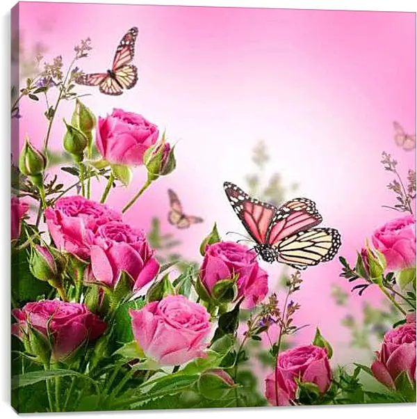 Постер на подрамнике - Бабочки и розы