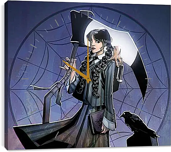 Часы картина - Уэнсдей Аддамс с огромным топором в руке