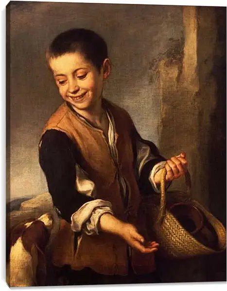 Постер на подрамнике - Мальчик с собакой и корзиной. Бартоломе Эстебан Мурильо