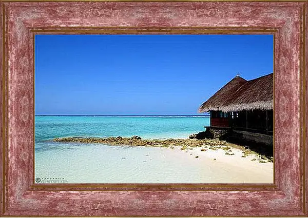 Картина в раме - Море, хижина, песок