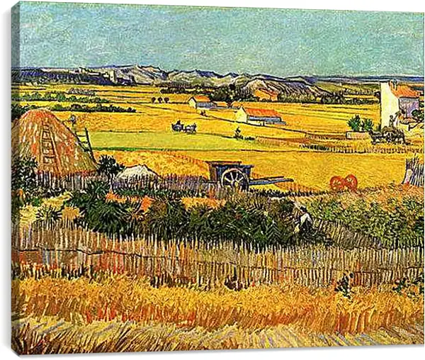 Постер на подрамнике - Harvest at La Crau, with Montmajour in the Background. Винсент Ван Гог