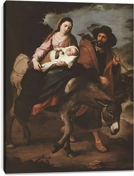 Постер на подрамнике - Бегство в Египет. Бартоломе Эстебан Мурильо