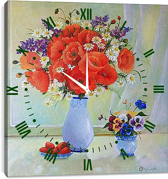 Часы картина - Цветы в вазе