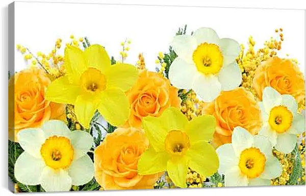 Постер на подрамнике - Нарциссы и желтые розы