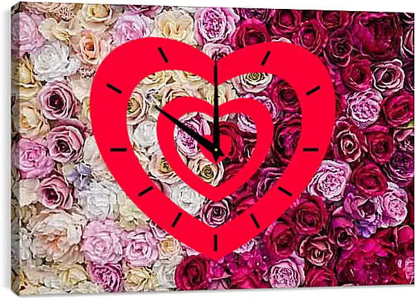Часы картина - Разные розы. Цветы.
