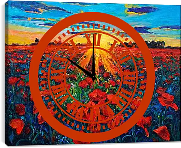 Часы картина - Маки на рассвете
