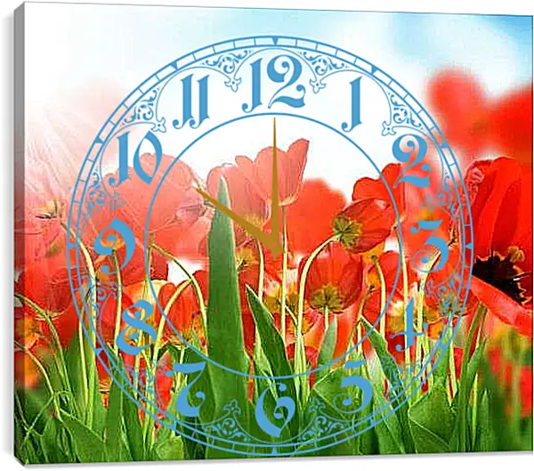 Часы картина - Маки на лугу