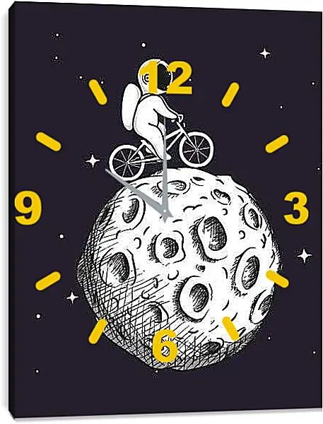 Часы картина - Космонавт на велосипеде на Луне