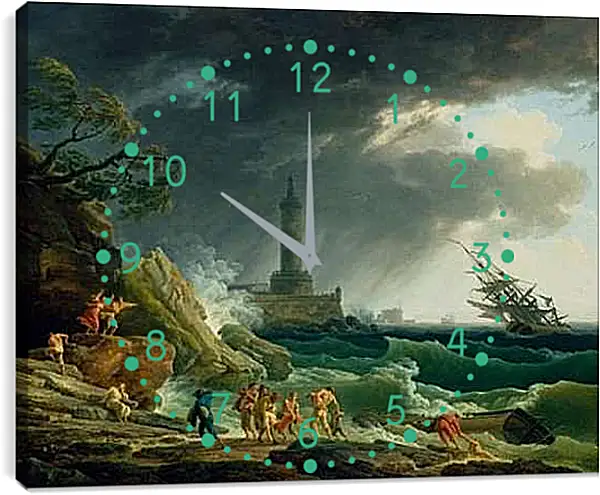 Часы картина - A Storm on a Mediterranean Coast. Клод Жозеф Верне