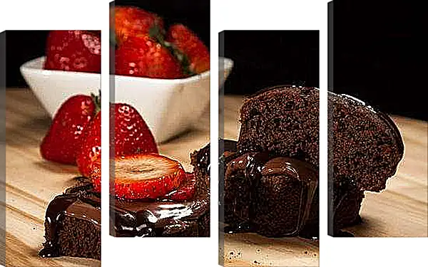 Модульная картина - Клубника в тарелочке и на шоколаде. Сладкое Настроение.