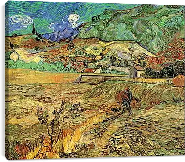 Постер на подрамнике - Enclosed Wheat Field with Peasant. Винсент Ван Гог
